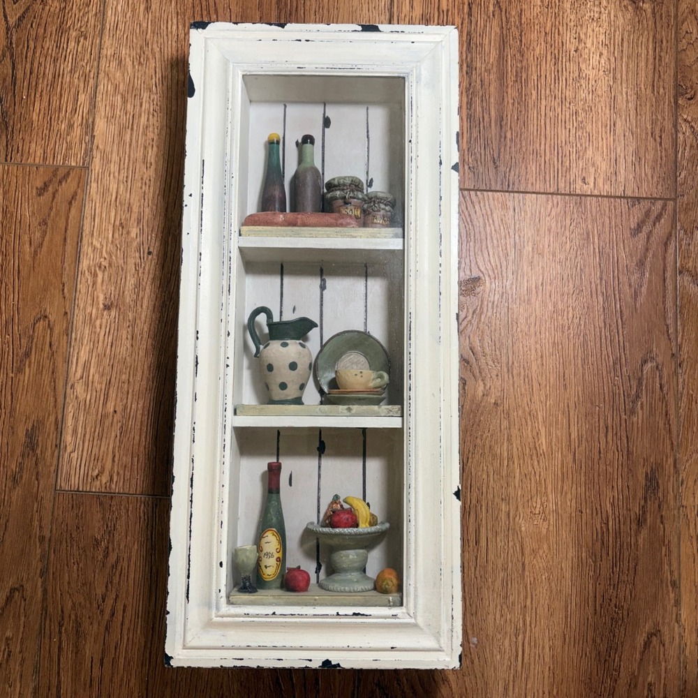 VTG Shabby Chic Kitchen Shadow Box Wall Art 3D Miniature Still Life Cottagecore